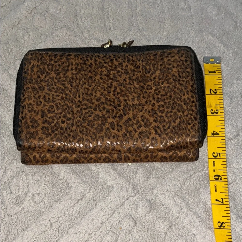 Brown and Black Leopard Print Clutch with Studded Trim